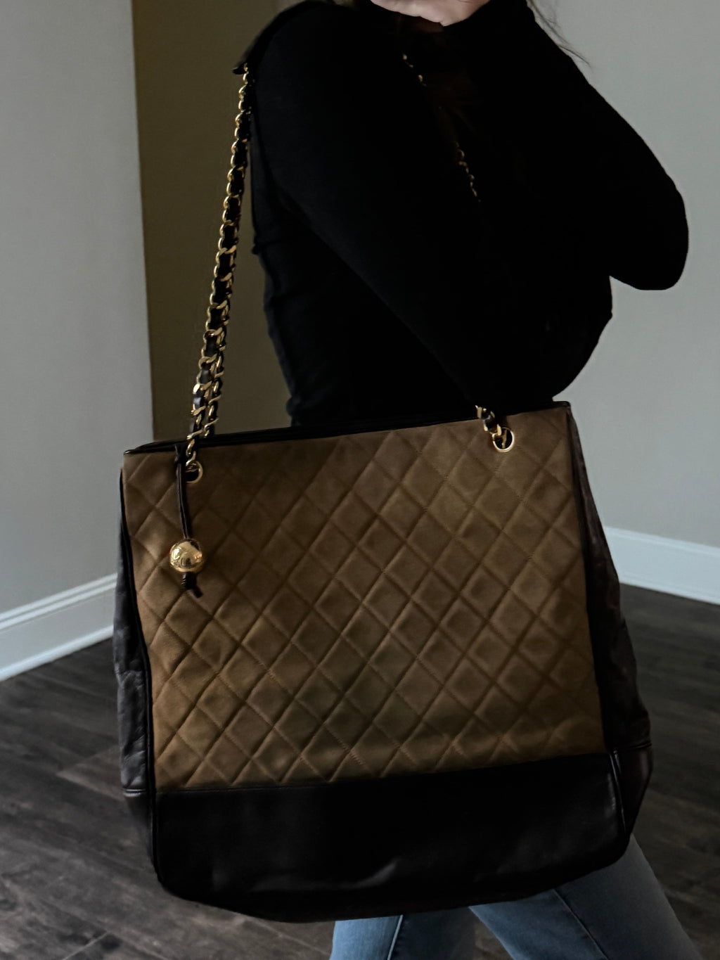 Chanel Camel Suede Brown Leather Tote