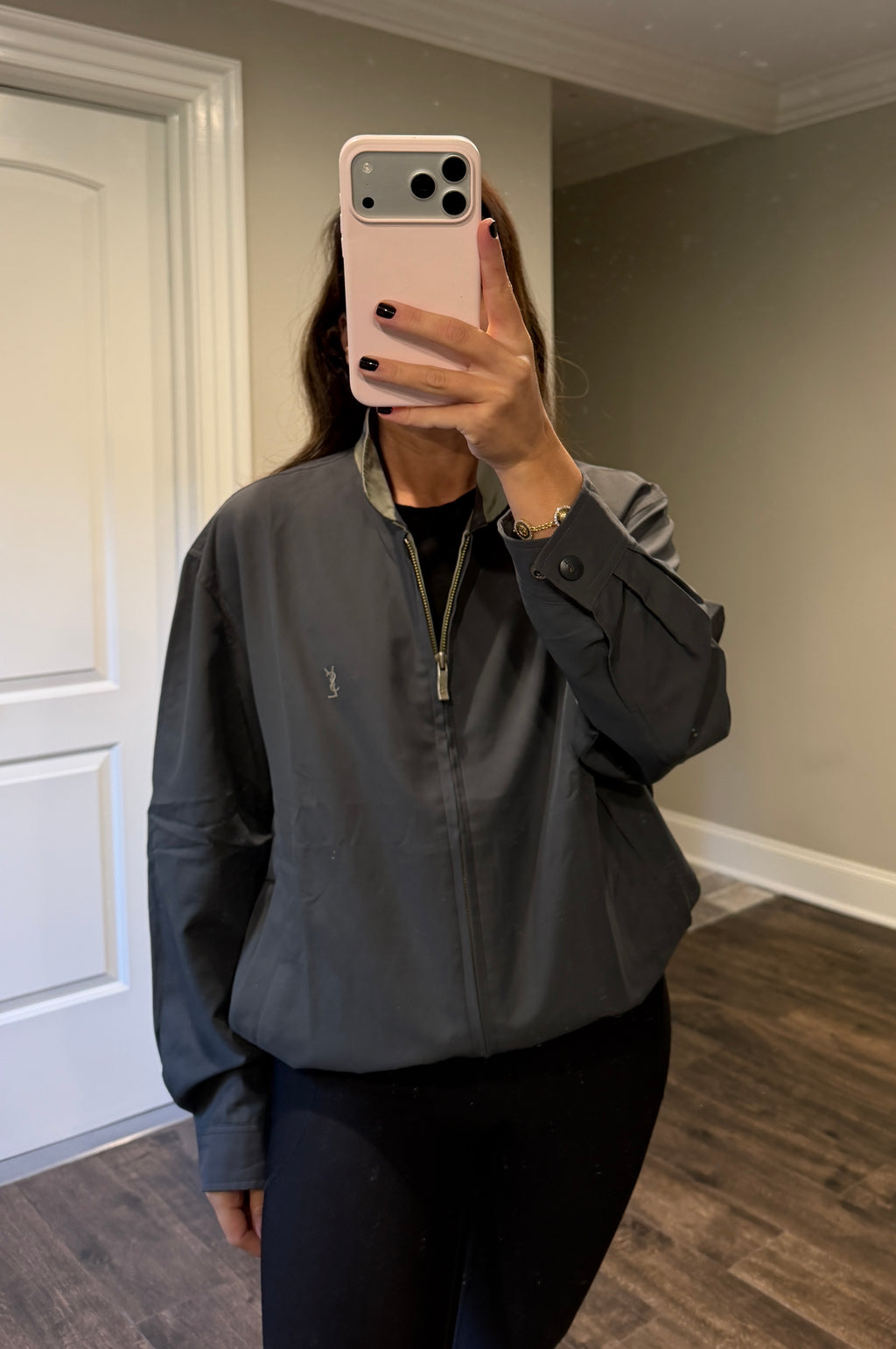 Yves Saint Laurent Black Zip-Up Windbreaker Bomber Jacket