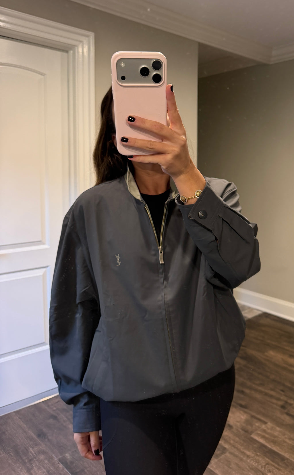 Yves Saint Laurent Black Zip-Up Windbreaker Bomber Jacket