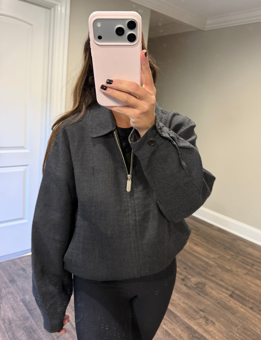 Yves Saint Laurent YSL  Charcoal Gray Wool Blend Bomber Jacket