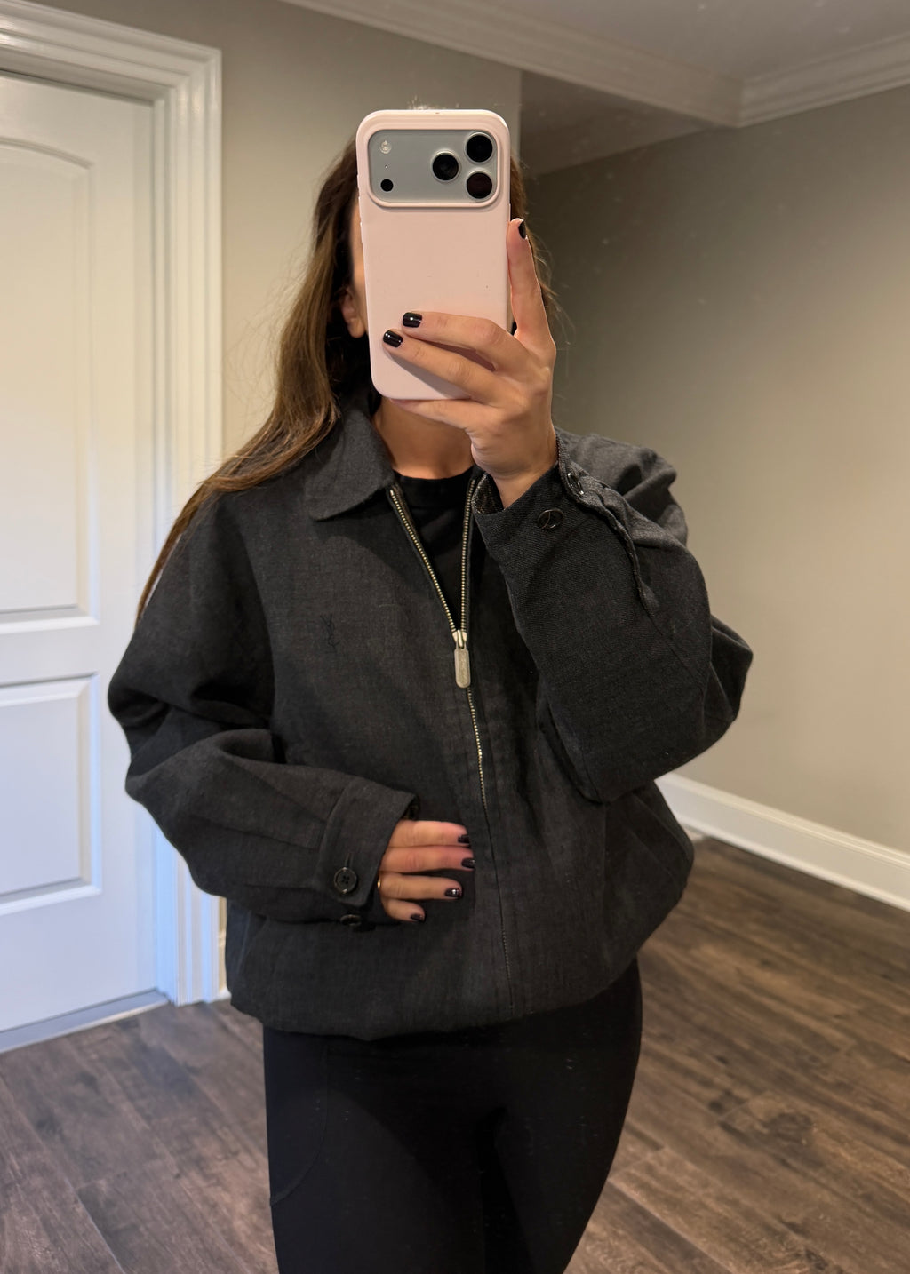 Yves Saint Laurent YSL  Charcoal Gray Wool Blend Bomber Jacket