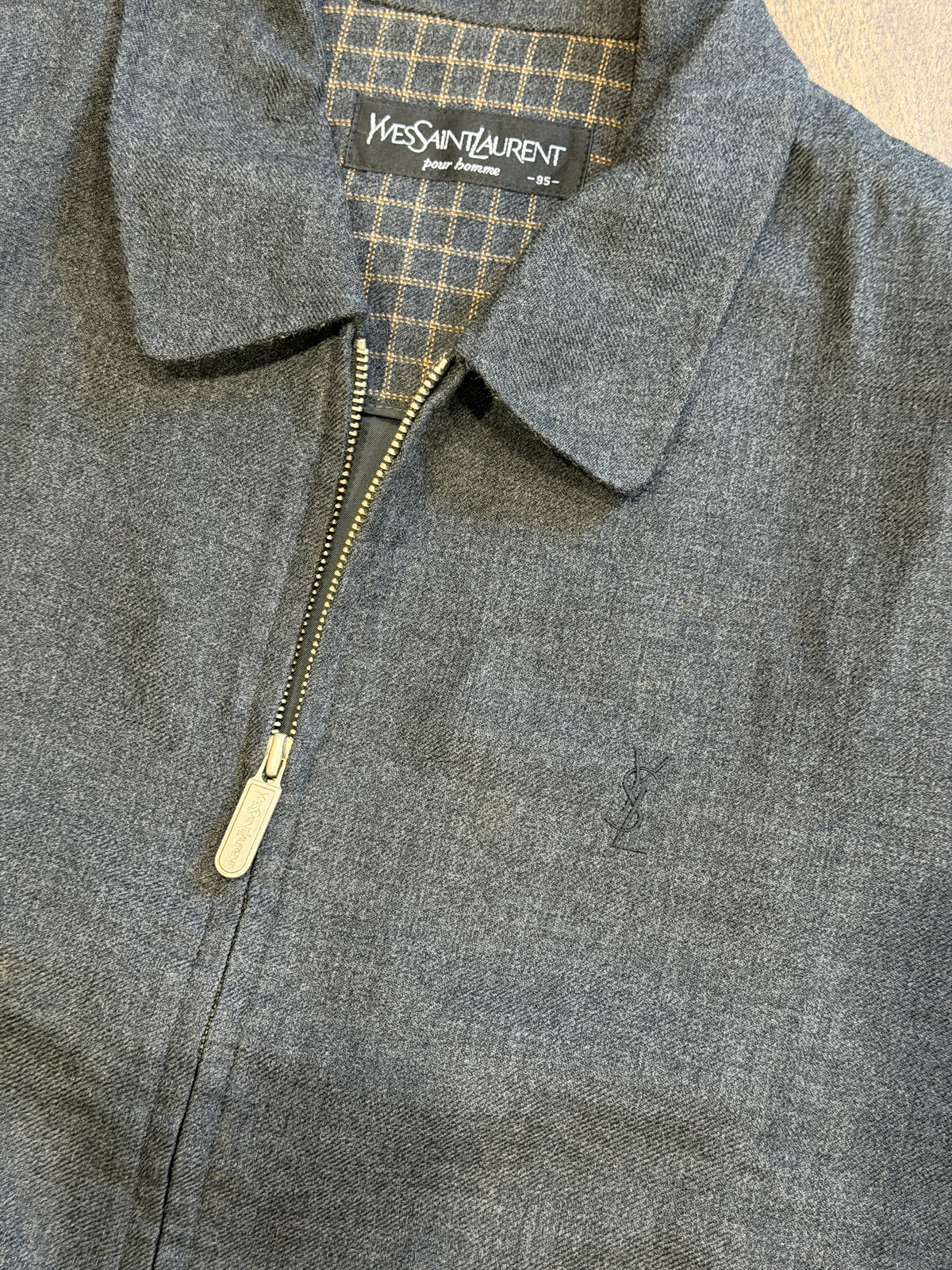 Yves Saint Laurent YSL  Charcoal Gray Wool Blend Bomber Jacket