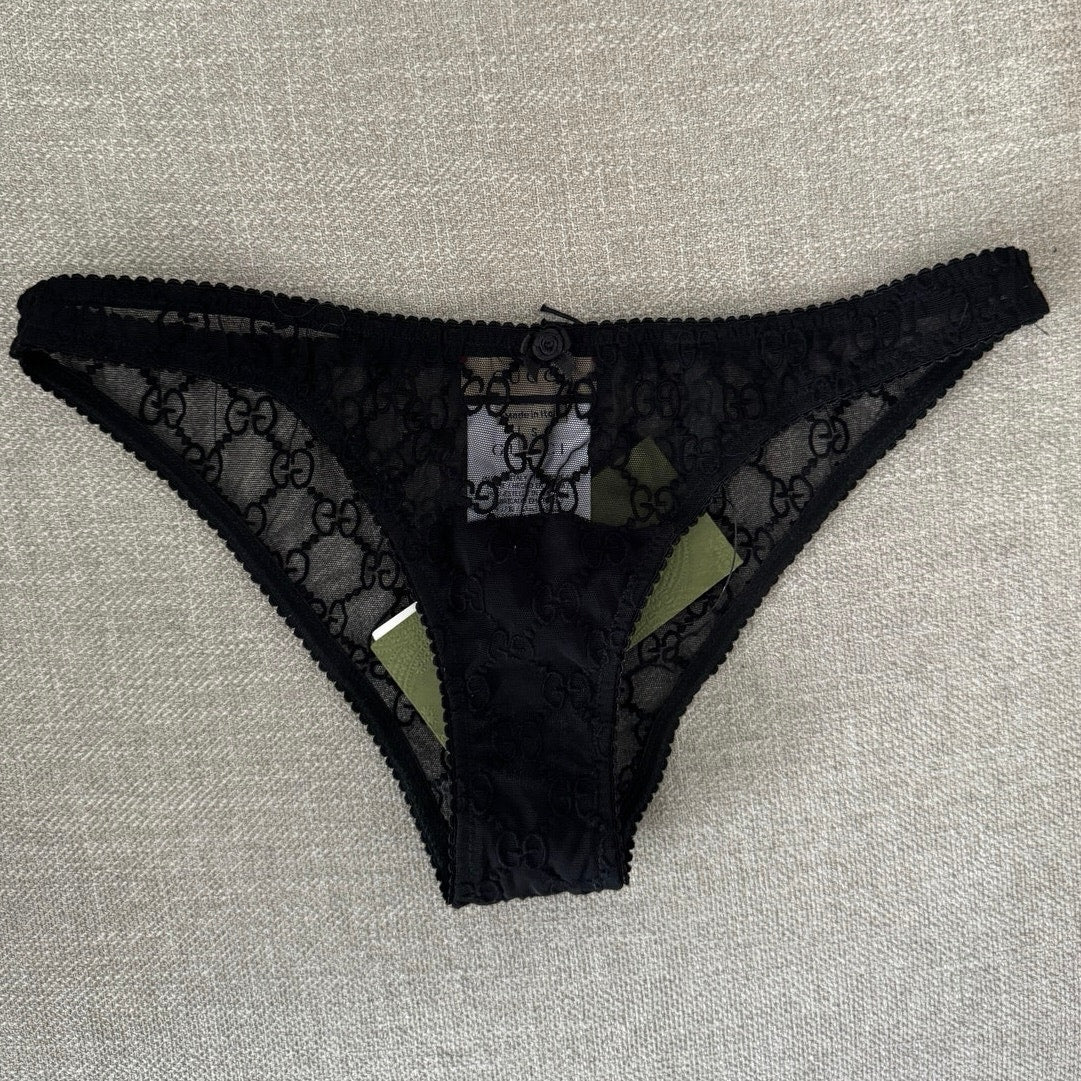 GUCCI SHEER LOGO PANTY BLACK NWT Size Small