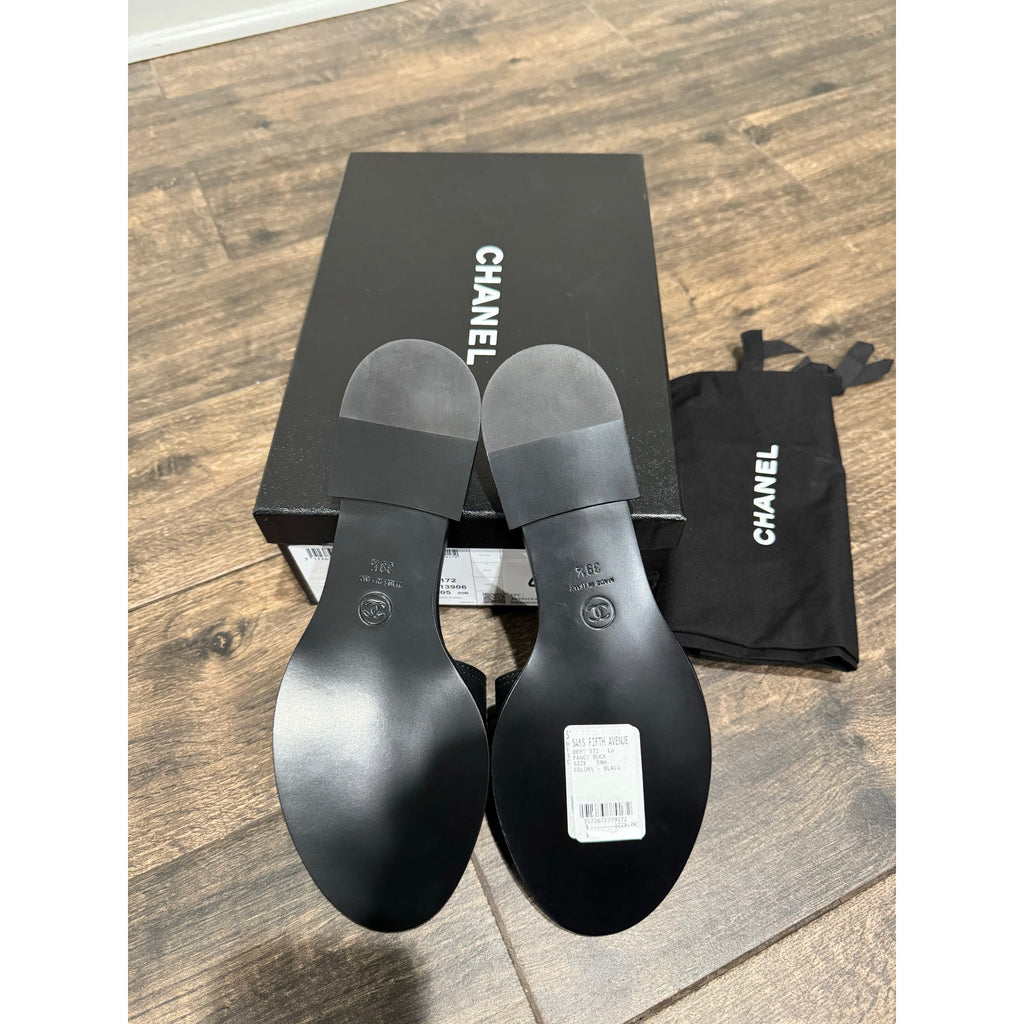 Chanel Black Leather Mules gold CC BNIB SIZE 39.5