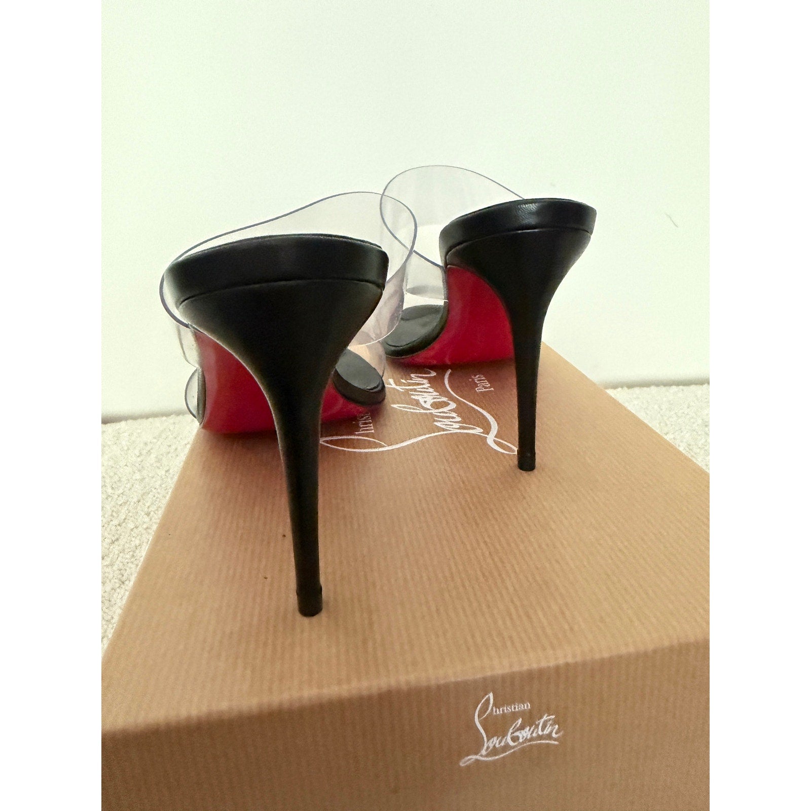 Christian Louboutin Just Loubi Nothing 85 Pvc Women Mules Black NWT 37