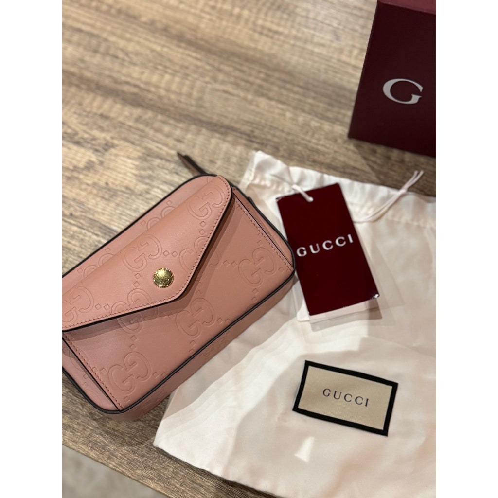 Gucci GG Super Mini Shoulder Bag Pink Leather with Chain Strap Brand BNIB