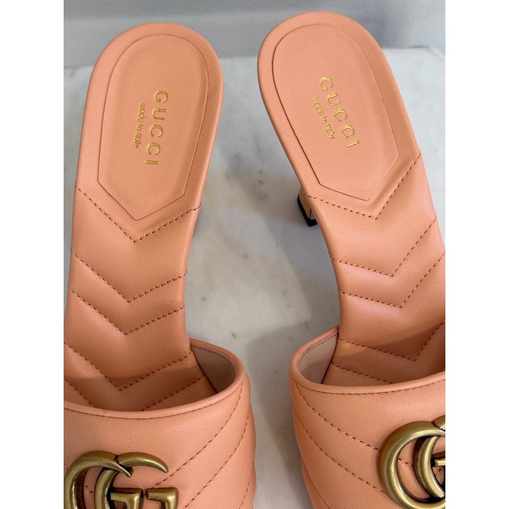 Gucci GG Marmont Matelassé Pink Leather Mule Sandals Size 38.5 New in Box