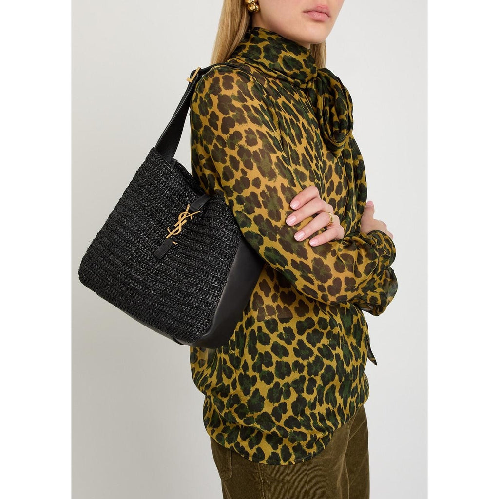 Saint Laurent Small Le 5 A 7 Hobo Crochet Leather Bag Black NWT