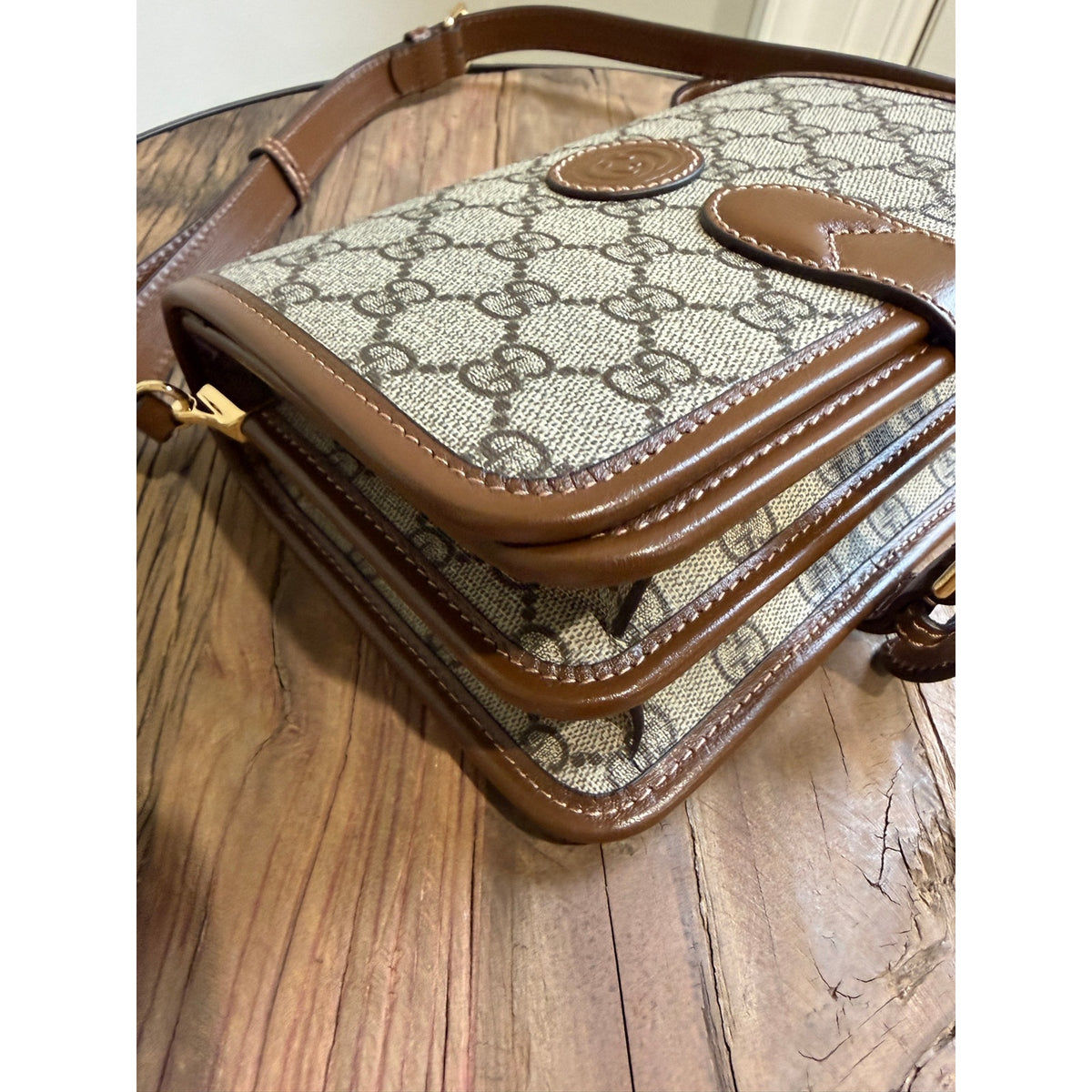 Gucci Mini Interlocking G GG Supreme Canvas Crossbody Bag Brown NWT