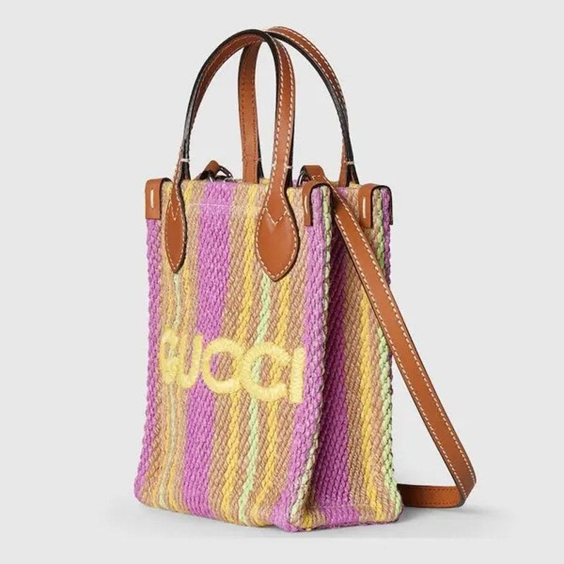GUCCI Mini Jute Bag With Logo tote with crossbody strap NWT