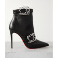 Christian Louboutin Giddylina 100mm Black Leather Buckle Ankle Boots Size 37.5 New in Box
