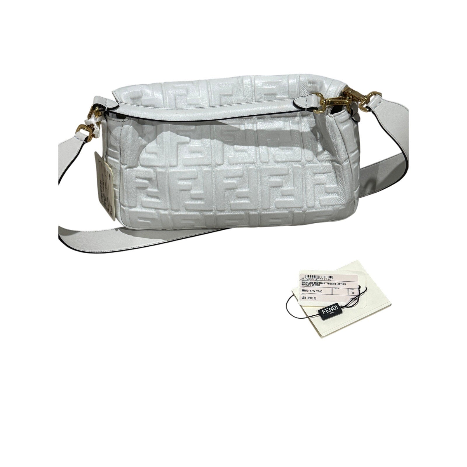 Fendi  Nappa FF 1974 Embossed Large Baguette White NWT