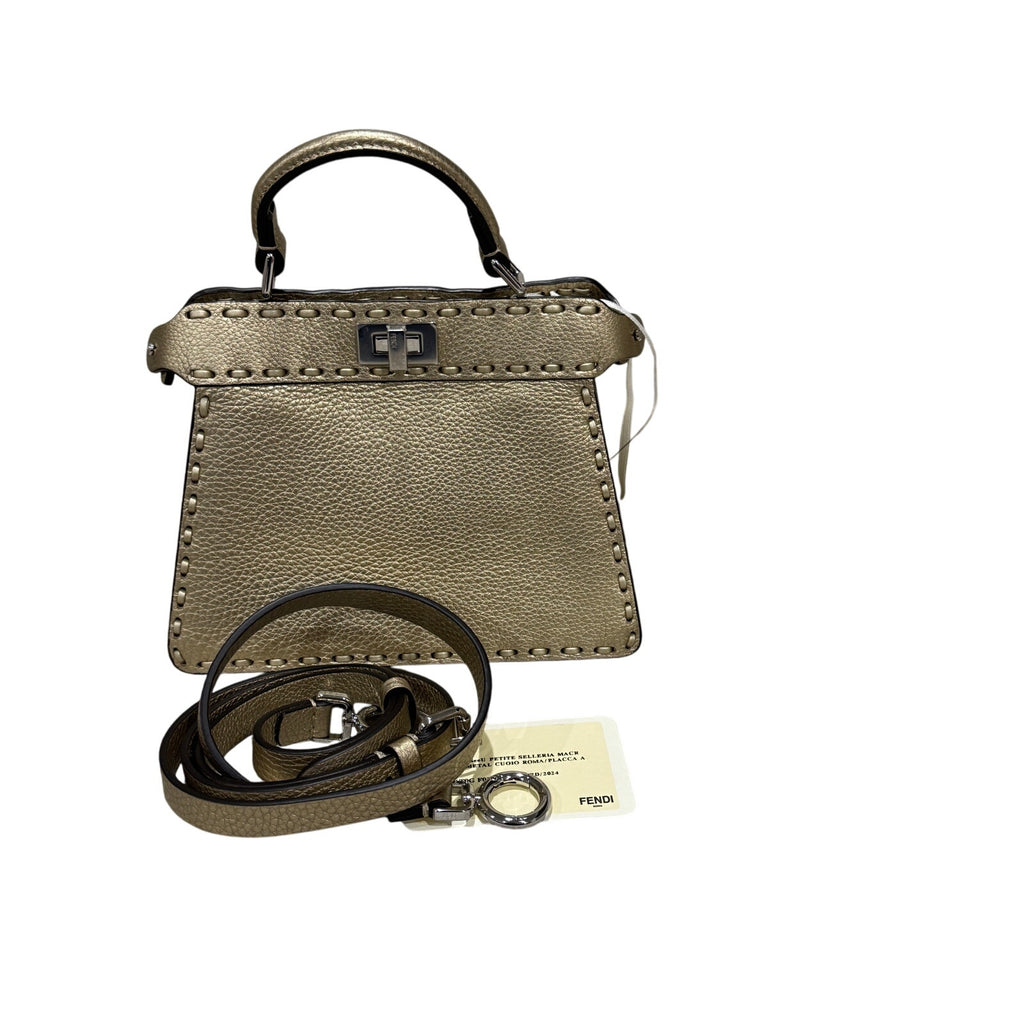 Fendi Peekaboo ISeeU Petite Gold Metallic Tote Bag NWT