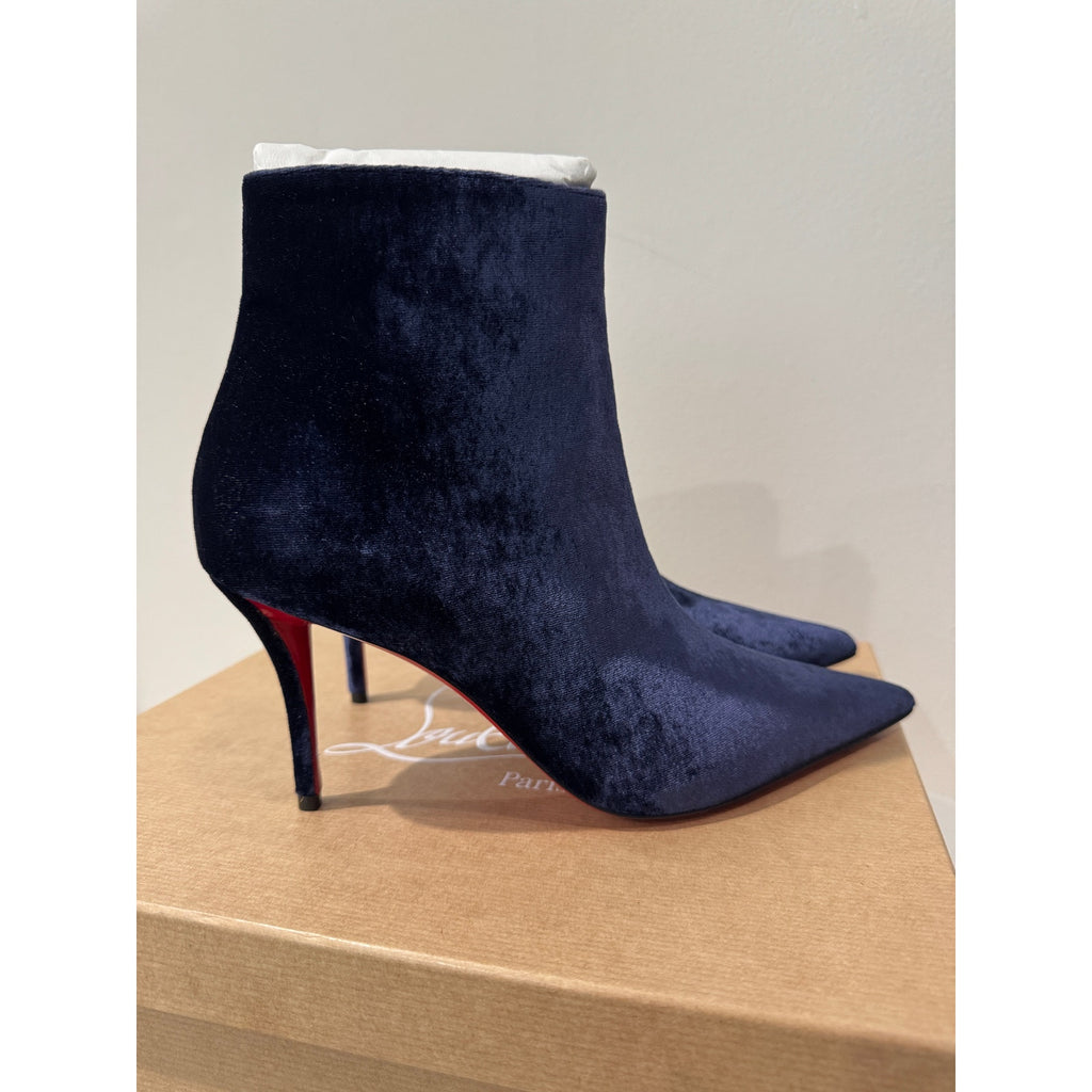 Christian Louboutin So Apostropha 80 Velvet Ankle Boots Marine Blue Size 38.5