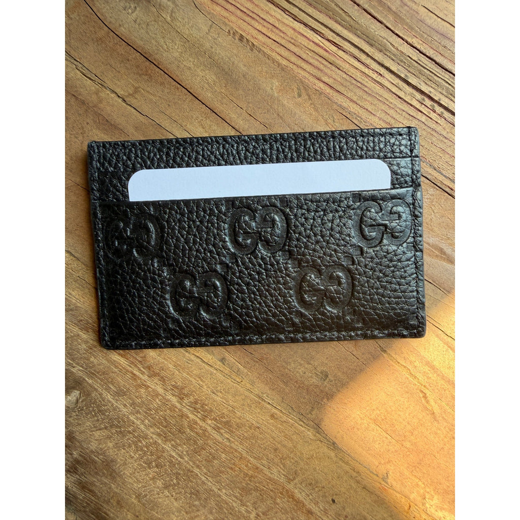 Gucci Imprint Black Embossed GG Grainy Leather Card Case Wallet Brand New