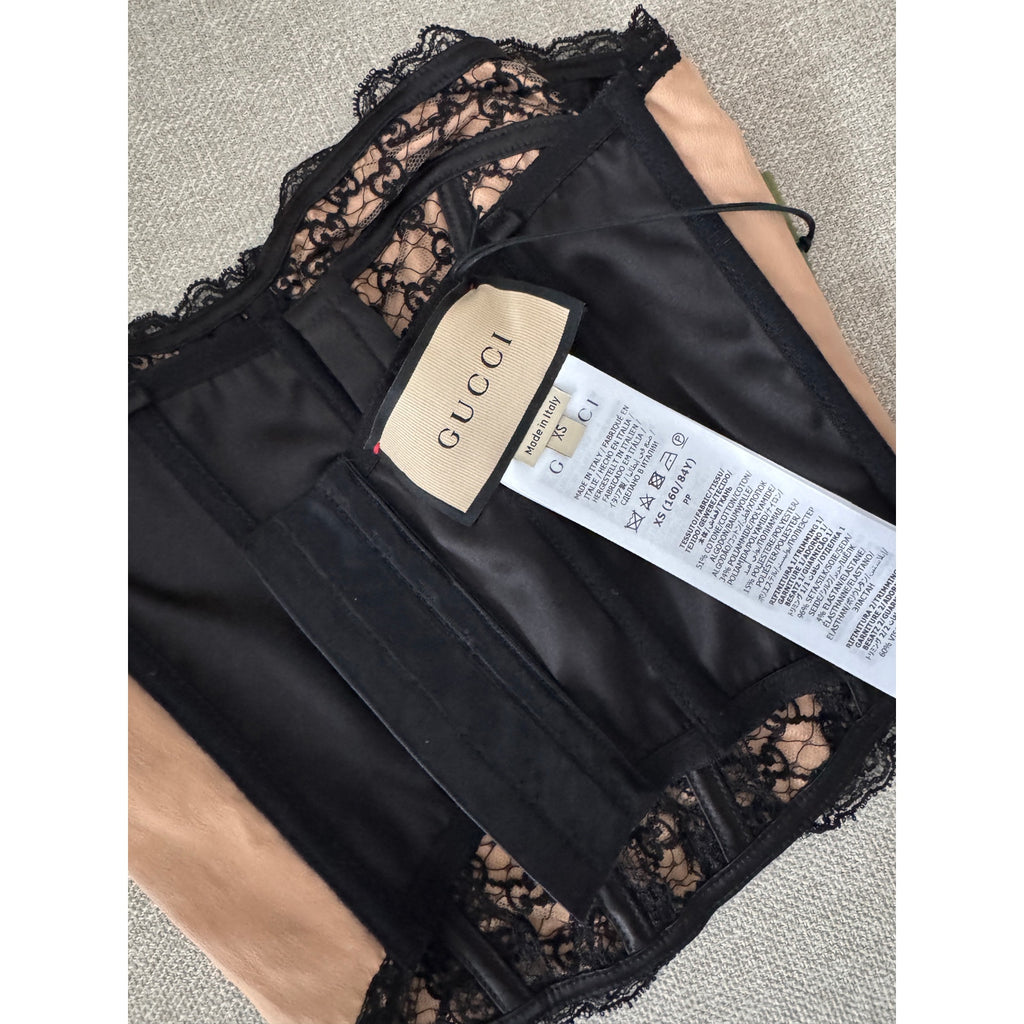 GUCCI Lace-Trimmed Embroidered Cotton-Blend Tulle And Satin Bustier Top Black XS