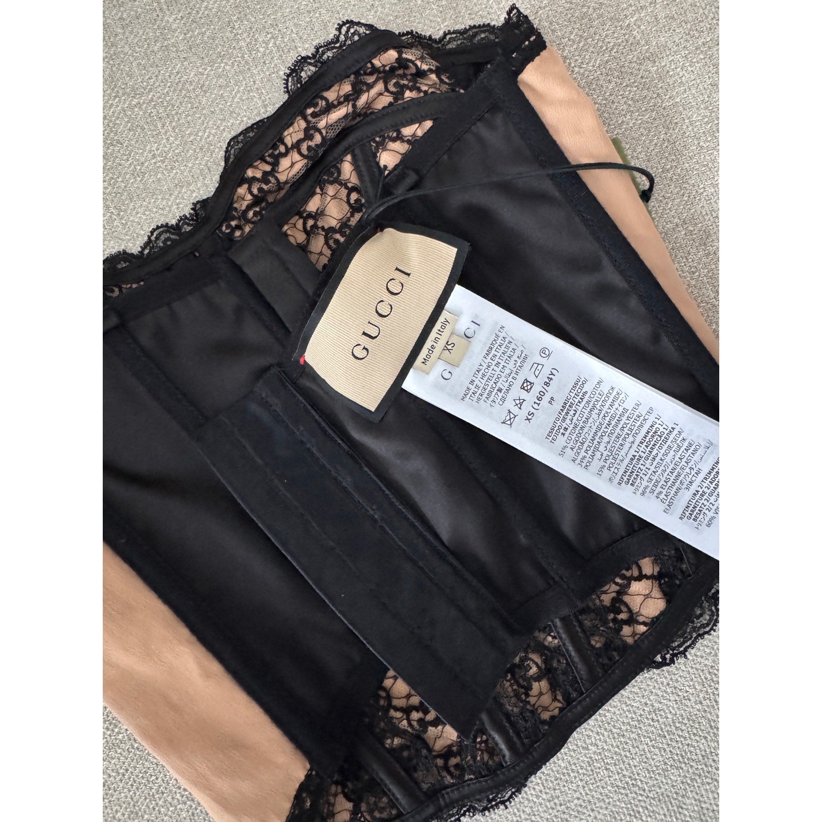 GUCCI Lace-Trimmed Embroidered Cotton-Blend Tulle And Satin Bustier Top Black XS