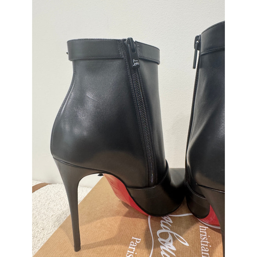 Christian Louboutin Giddylina 100mm Black Leather Buckle Ankle Boots Size 37.5 New in Box