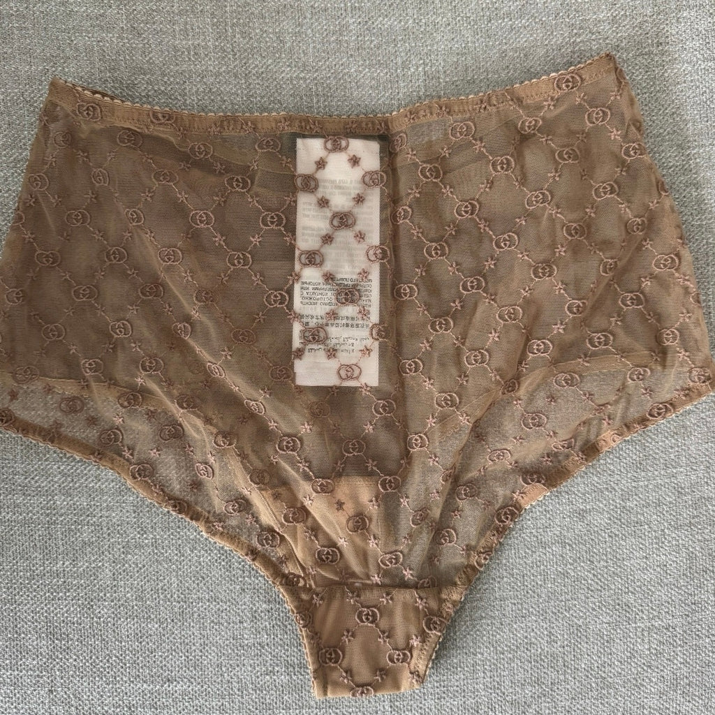GUCCI LOVE PARADE SHEER INTERLOCKING G LOGO LINGERIE SET NUDE NWT Size Small
