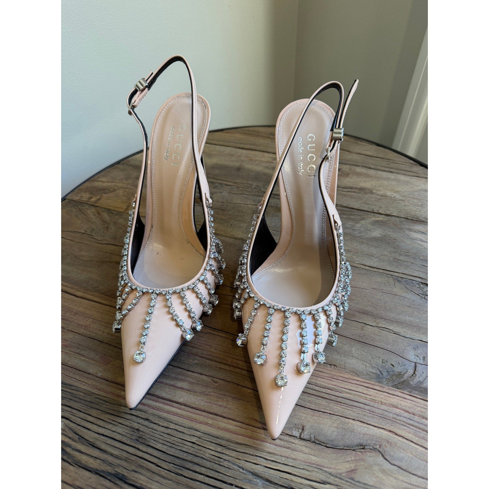 Gucci Guinevere Crystal Leather Slingback Stiletto Pumps NWT 37