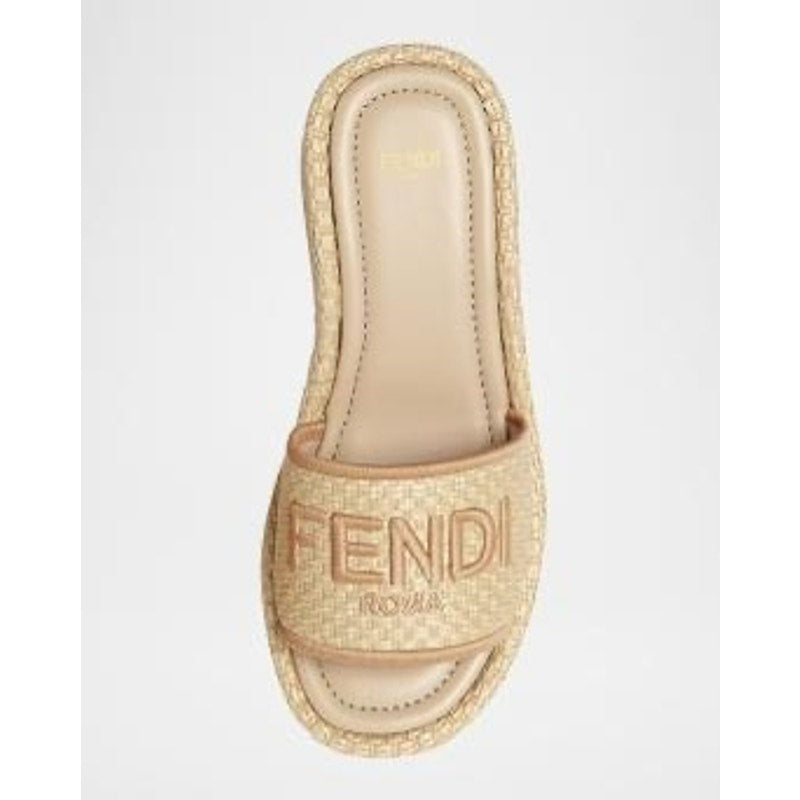 Fendi Sunshine Raffia Platform Slide Sandals Size 38.5 BNIB