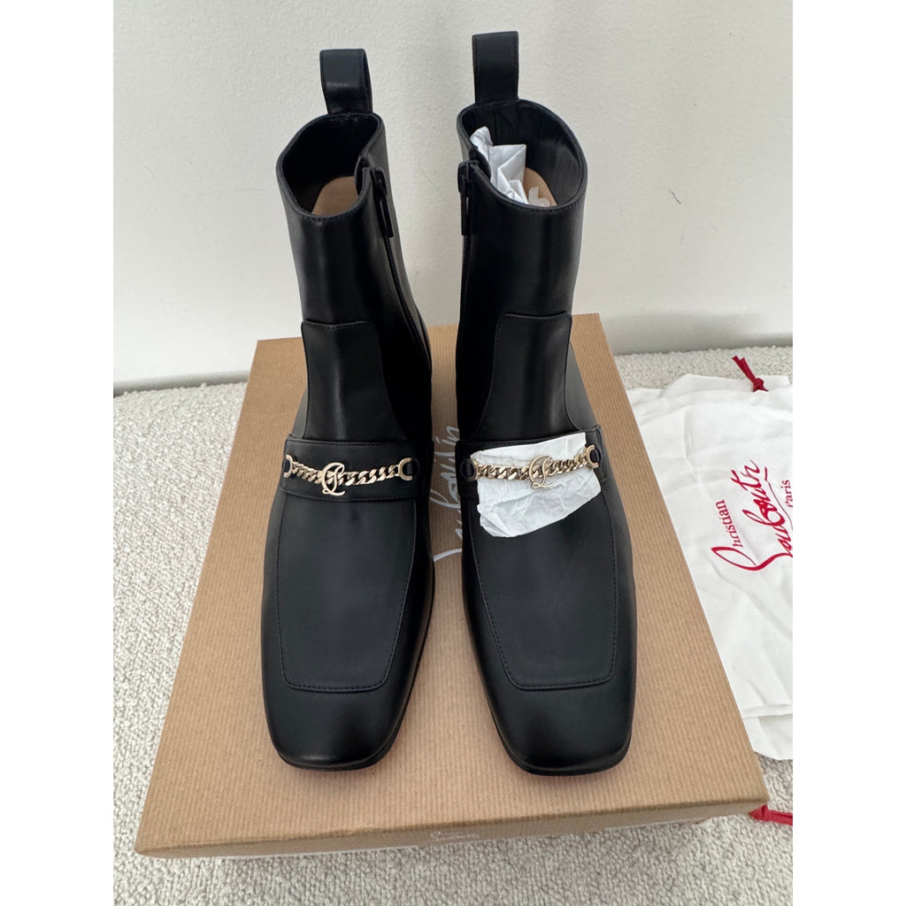 CHRISTIAN LOUBOUTIN 
Chain Detail Apron Toe Bootie 38 BNIB