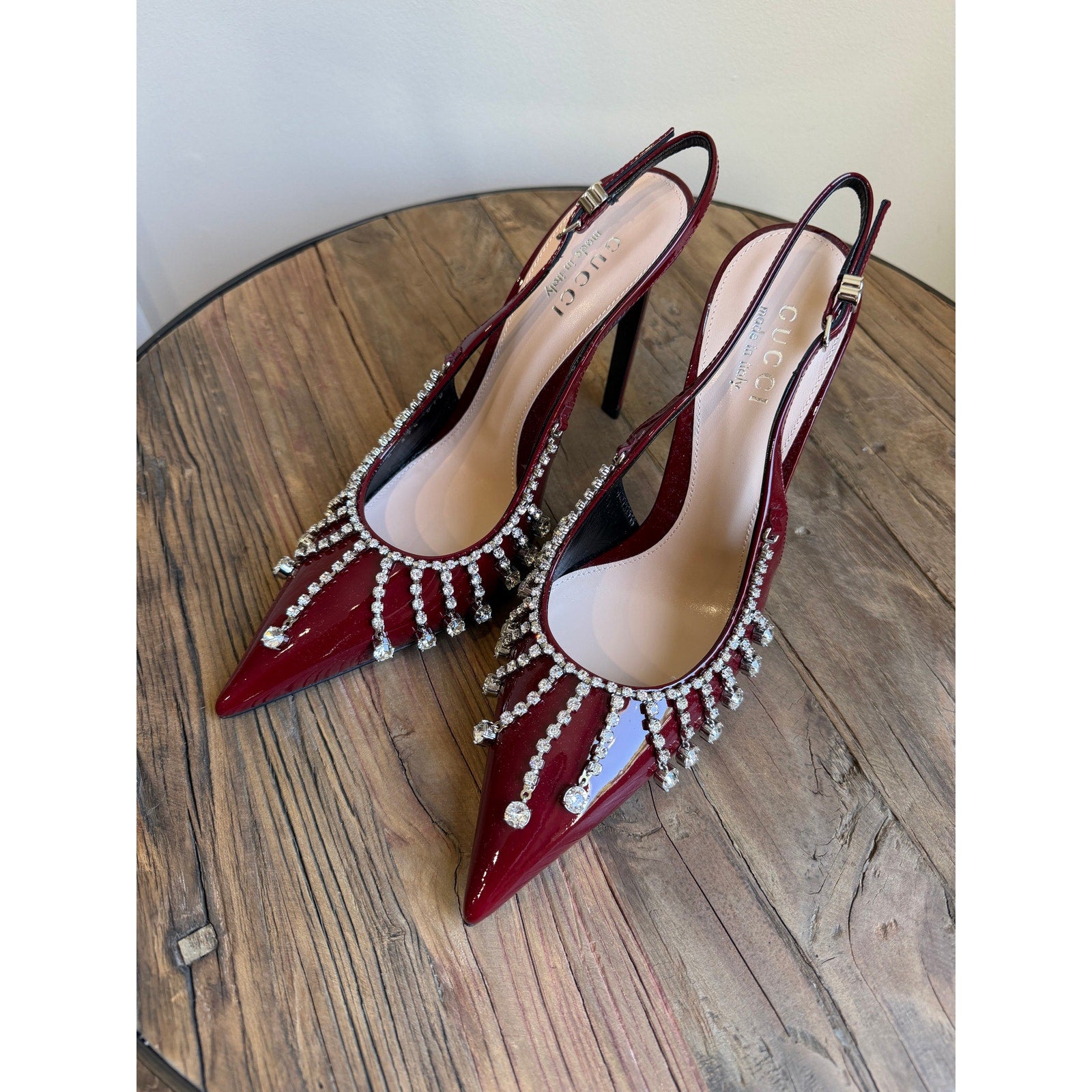 Gucci Guinevere Crystal Leather Slingback Stiletto Pumps NWT 37.5