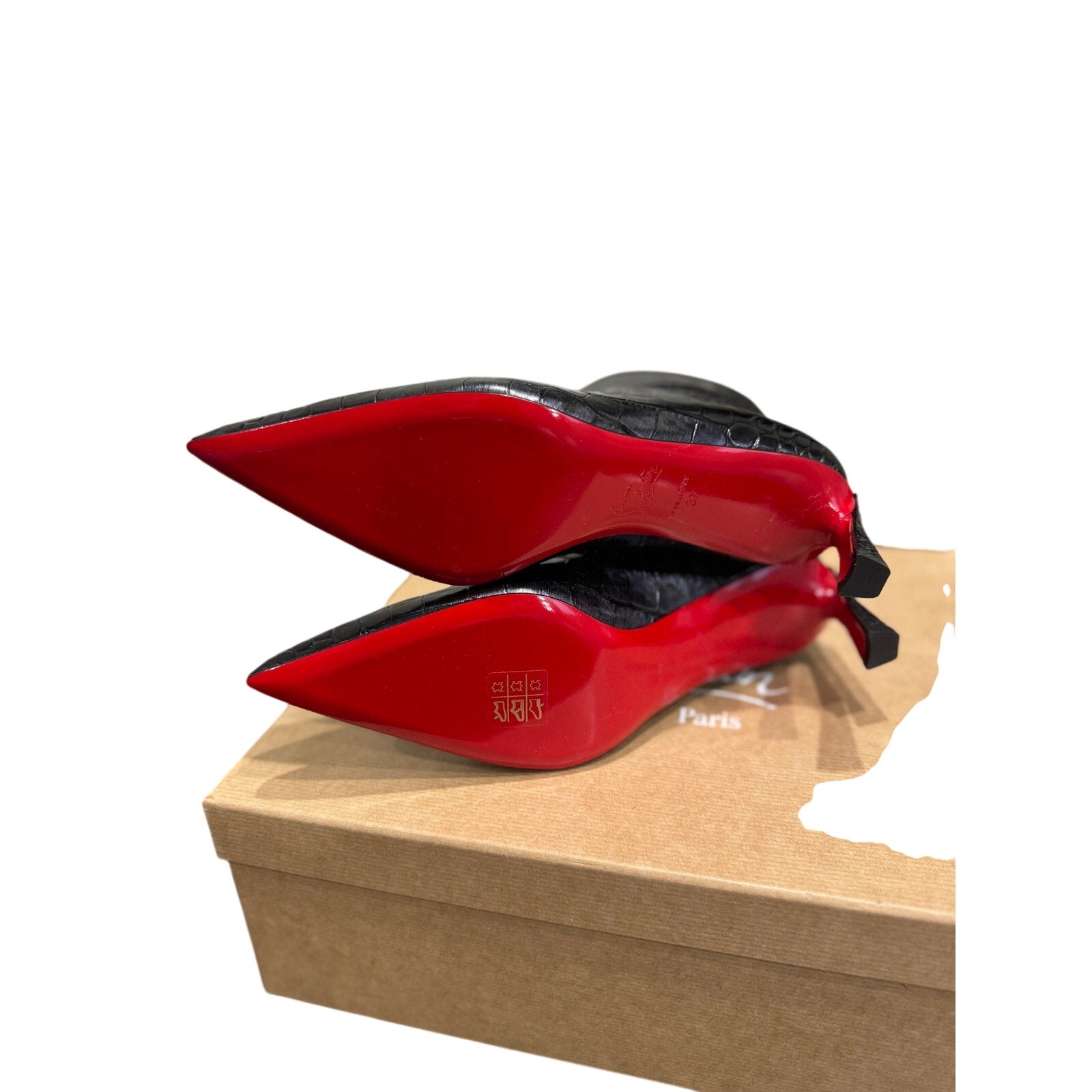 Christian Louboutin Condora Gunmetal Croc-Embossed Booties 55mm | New in Box 37