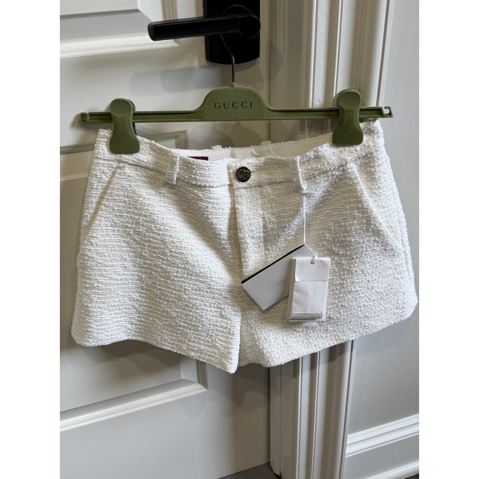 Gucci Cotton Blend Bouclé Shorts IT 40 Brand New With Tags Off White Gold GG Button