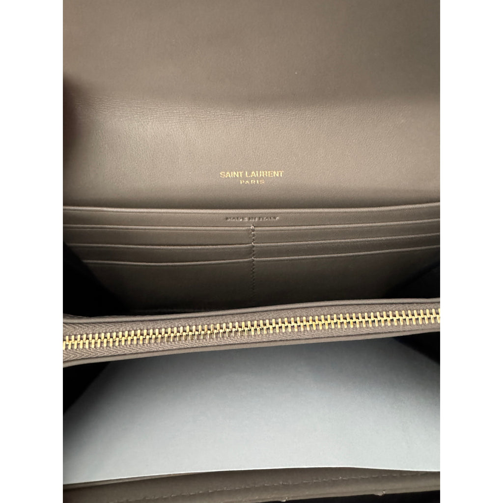 Saint Laurent Cassandra Large Flap Wallet Greyish Brown – Quilted Leather BNIB