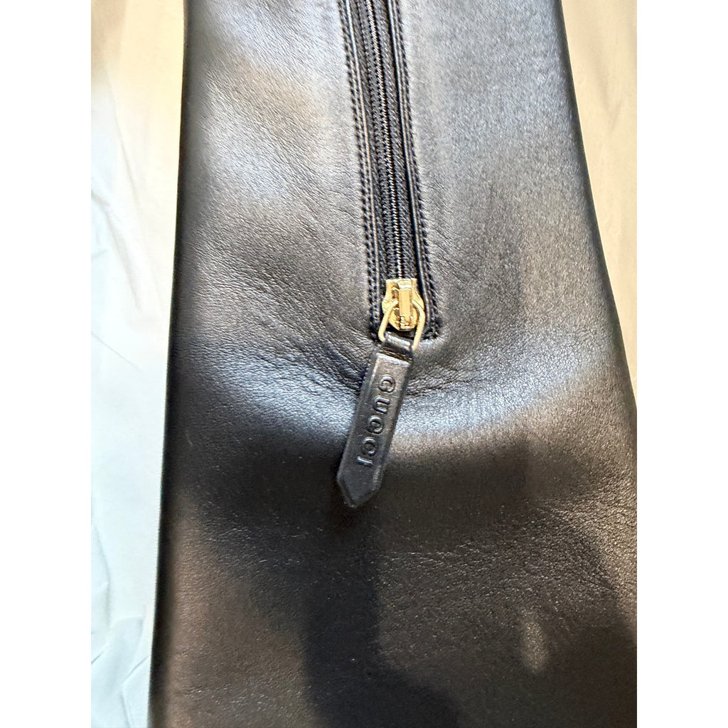 Gucci Jordaan Leather Knee High Boots Black Lambskin Horsebit Size 37.5 BNIB