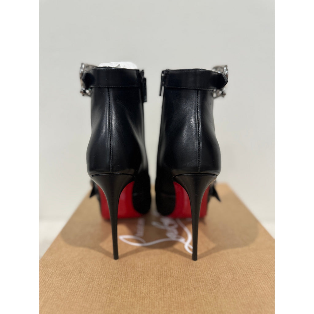Christian Louboutin Giddylina 100mm Black Leather Buckle Ankle Boots Size 37.5 New in Box