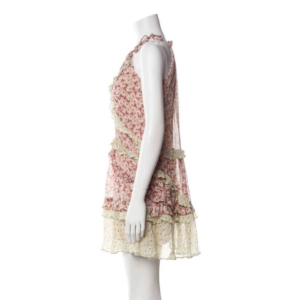Rebecca Taylor Metallic Silk Halter Mini Dress XS Pink Ruffle Tent Dress NWT