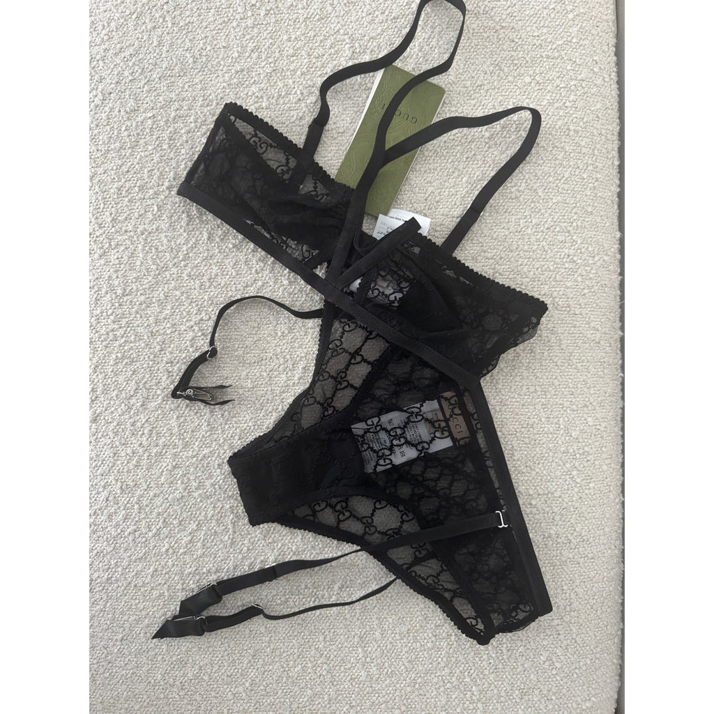 GUCCI Gg Star Tulle Lingerie Set In Black Size XS NWT