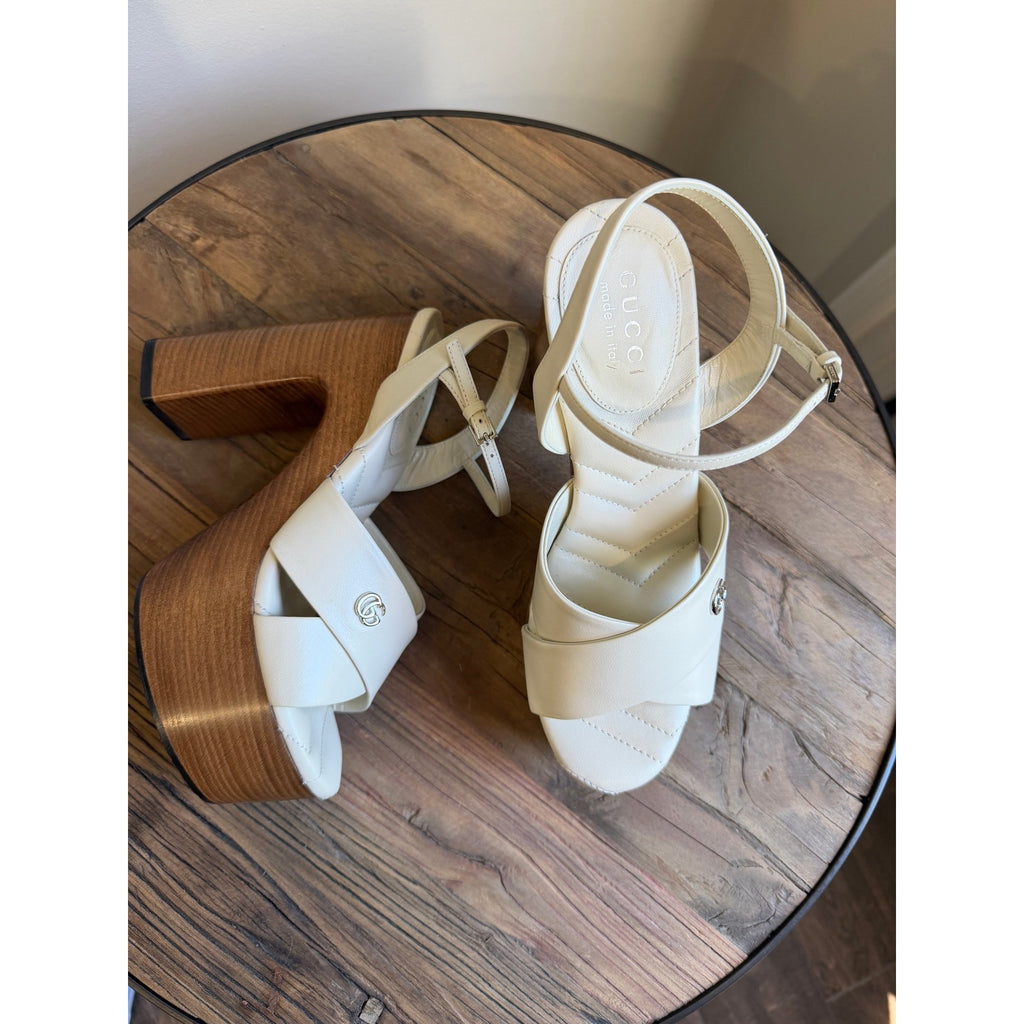 Gucci Platform Sandals White Leather Size 37 Brand New in Box
