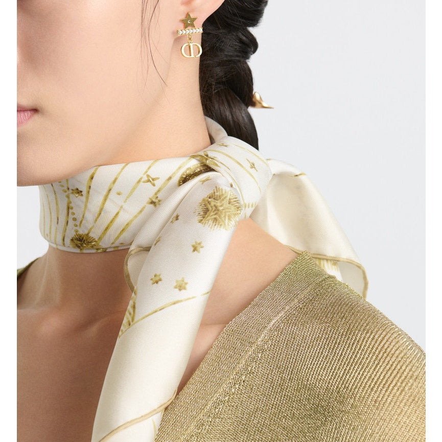 Christian Dior Astral 70 White and Gold-Tone Silk Square Scarf Twill NWT