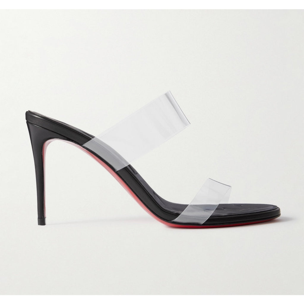 Christian Louboutin Just Loubi Nothing 85 Pvc Women Mules Black NWT 37