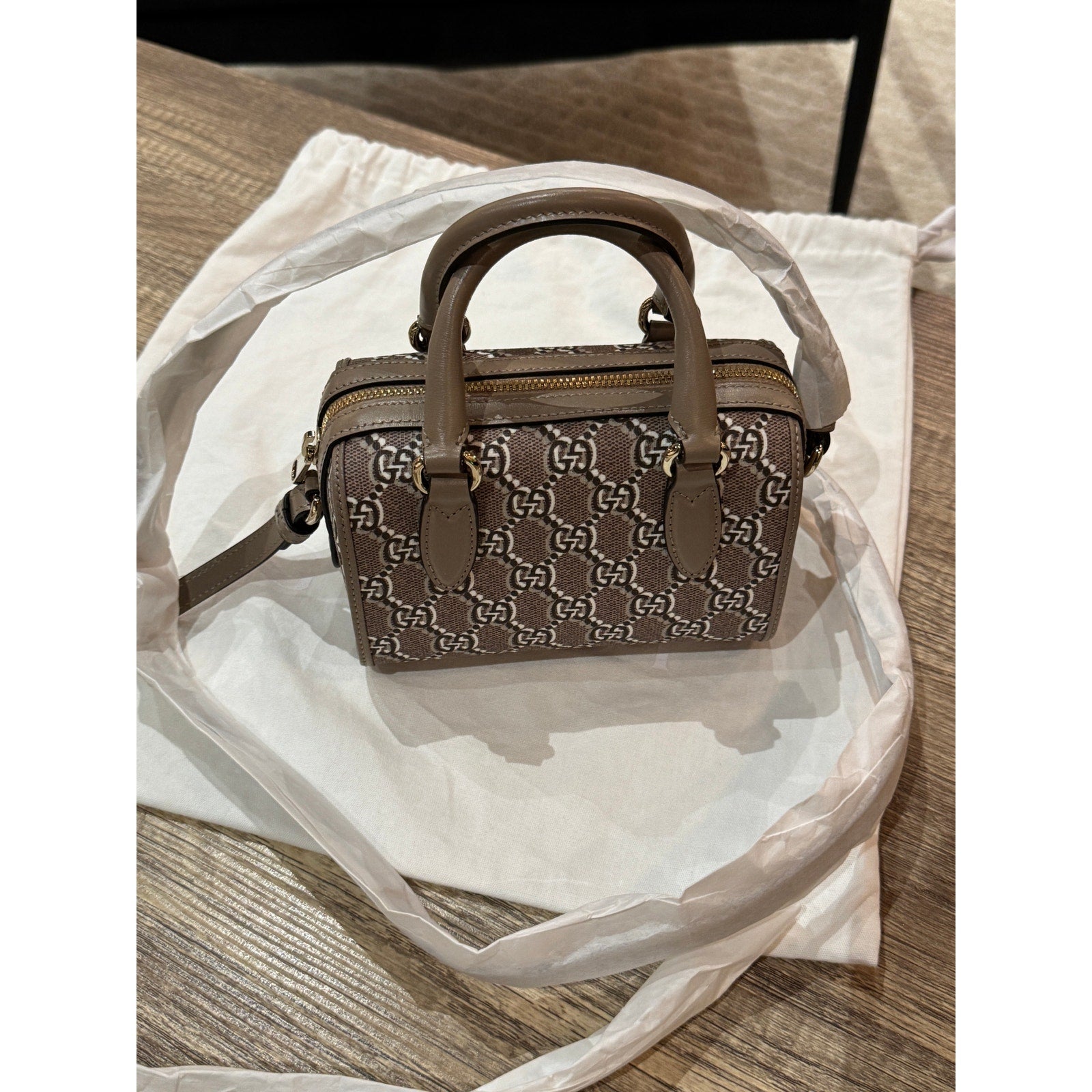 GUCCI  Gg Shadow Mini Shoulder Bag - Taupe Gg Leather NWT