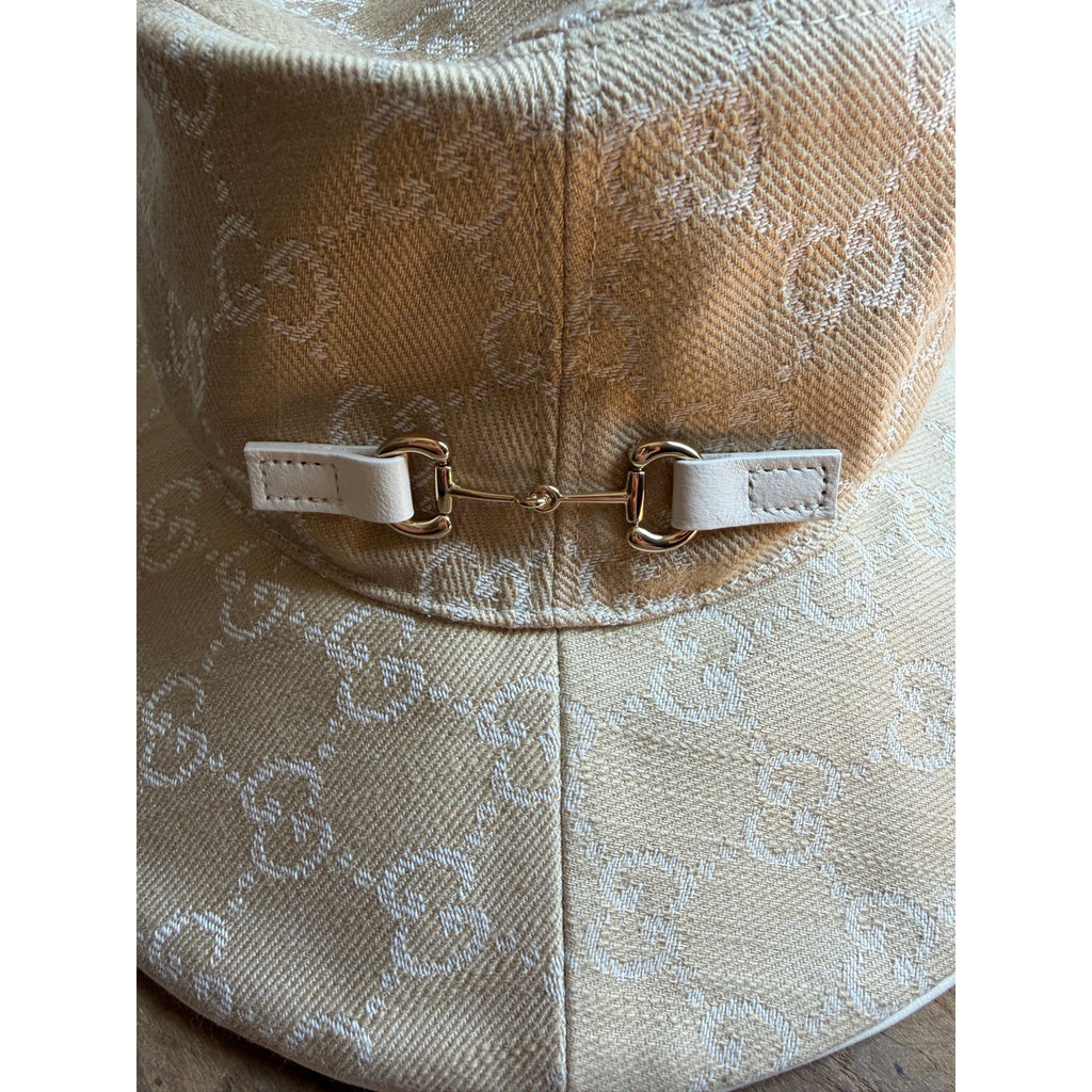 Gucci Denim Logo Horsebit GHW Bucket Hat in GG Canvas NWT Size Med 57 cm