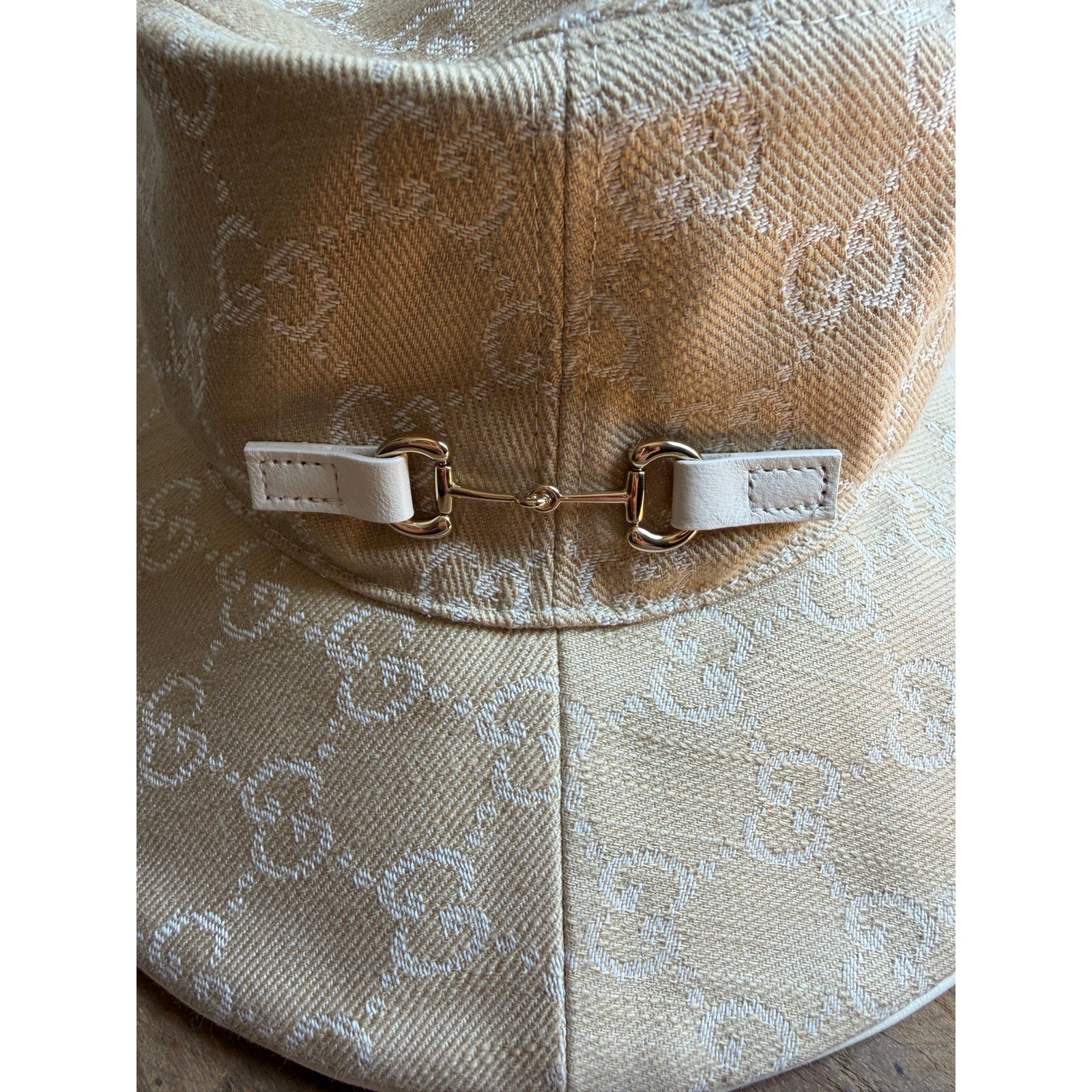 Gucci Denim Logo Horsebit GHW Bucket Hat in GG Canvas NWT Size Med 57 cm