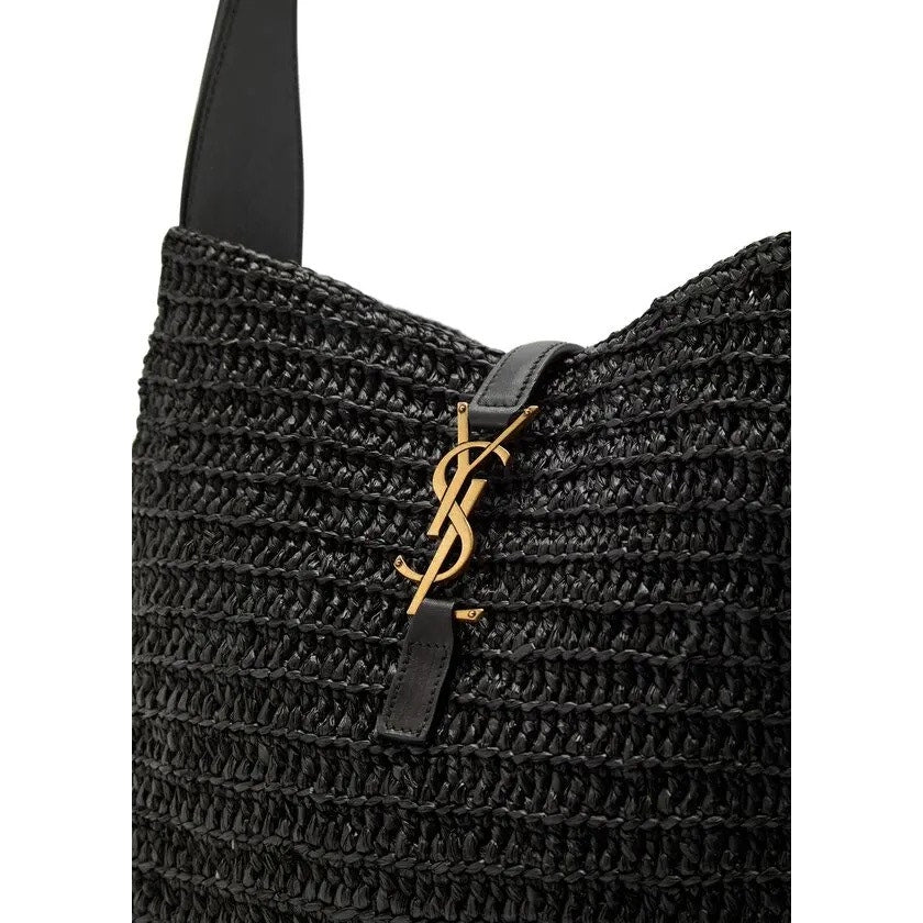 Saint Laurent Small Le 5 A 7 Hobo Crochet Leather Bag Black NWT