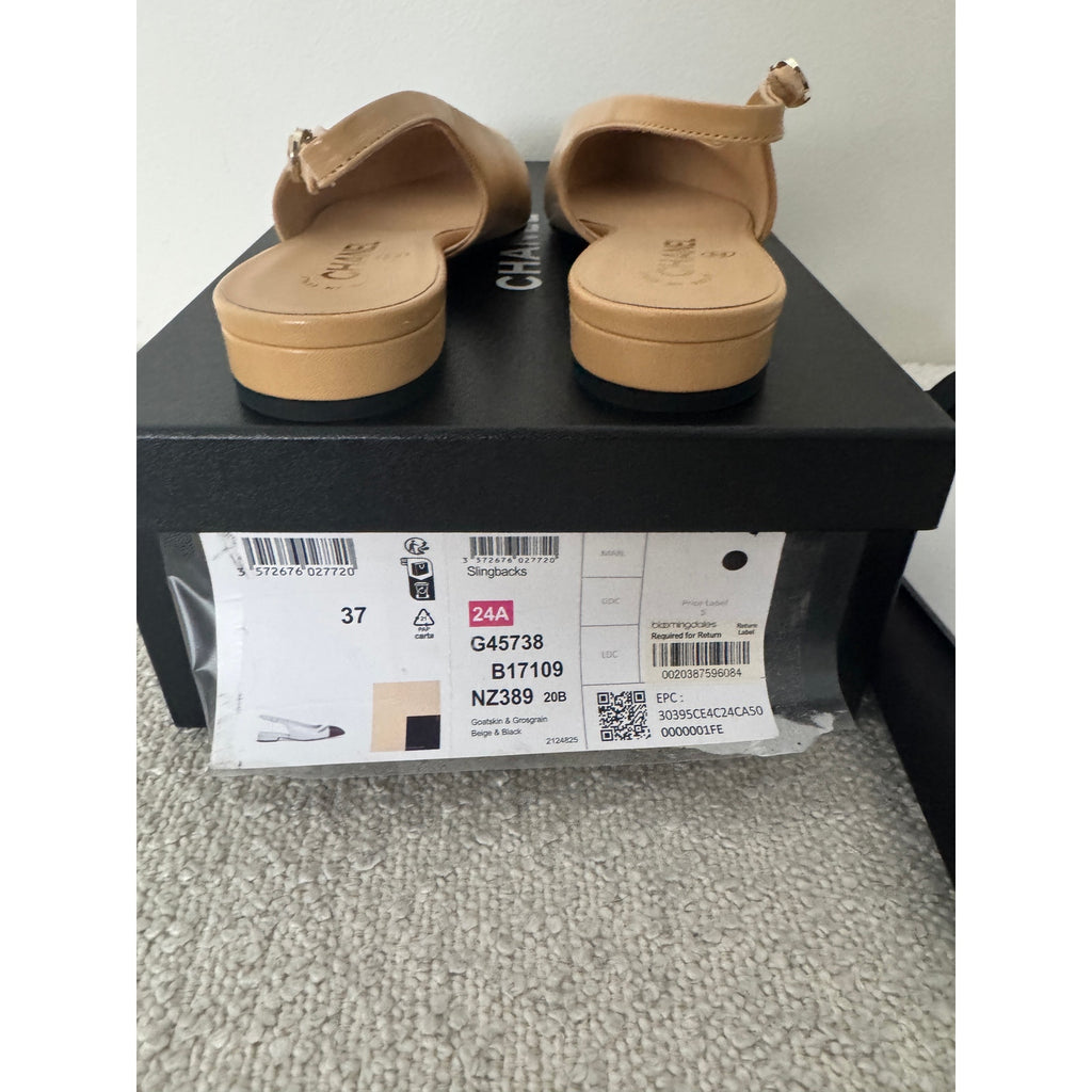 Chanel Interlocking CC Logo Slingback Flats – Size 37 EU | New in Box with Dustbags