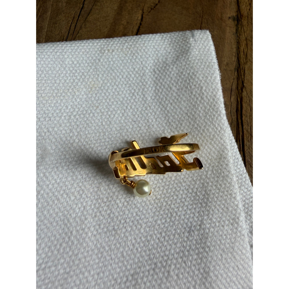 Dior J’Adior Ring Gold Finish Metal White Resin Pearl Crystal Size L 7.25 New