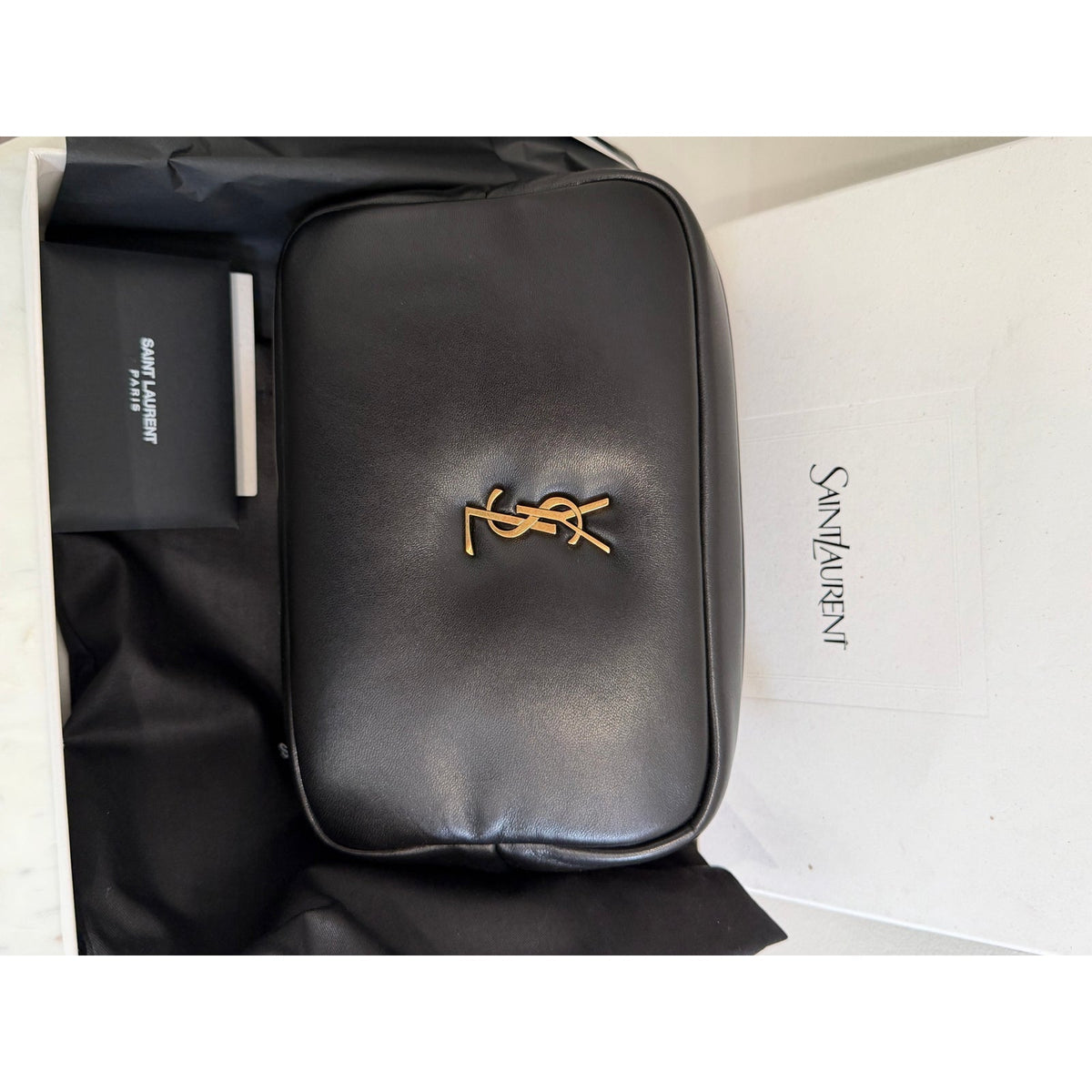 Saint Laurent YSL Calypso Black Quilted Lambskin Leather Clutch & Pouch NWT