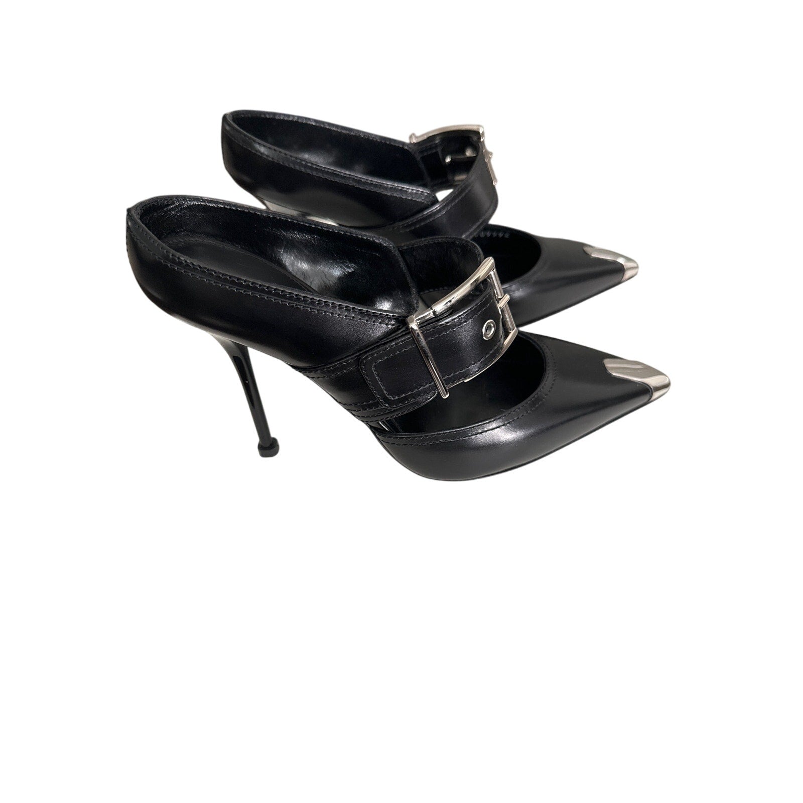 ALEXANDER MCQUEEN Leather Punk Buckle Mules 90 size 37 BNIB