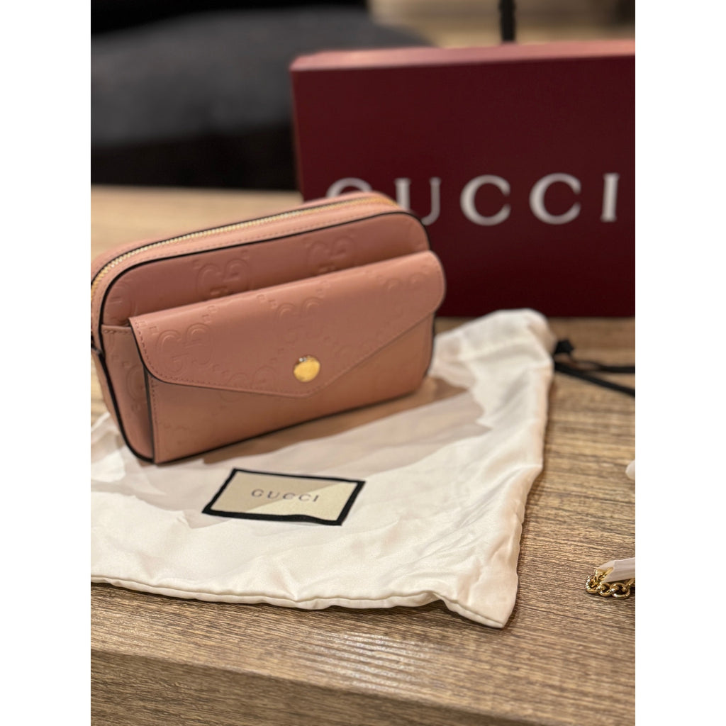 Gucci GG Super Mini Shoulder Bag Pink Leather with Chain Strap Brand BNIB