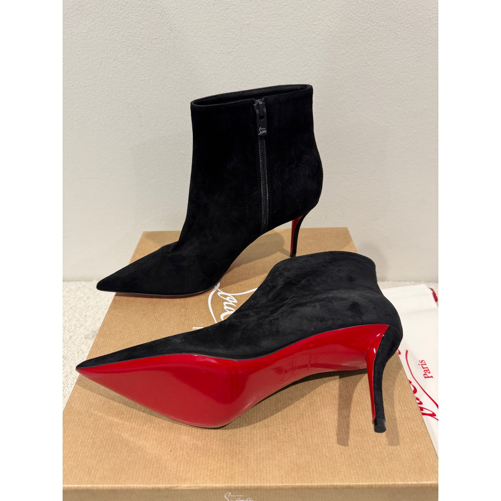 CHRISTIAN LOUBOUTIN So Apostropha Booty 80 Suede Black Ankle Boots 38 BNIB