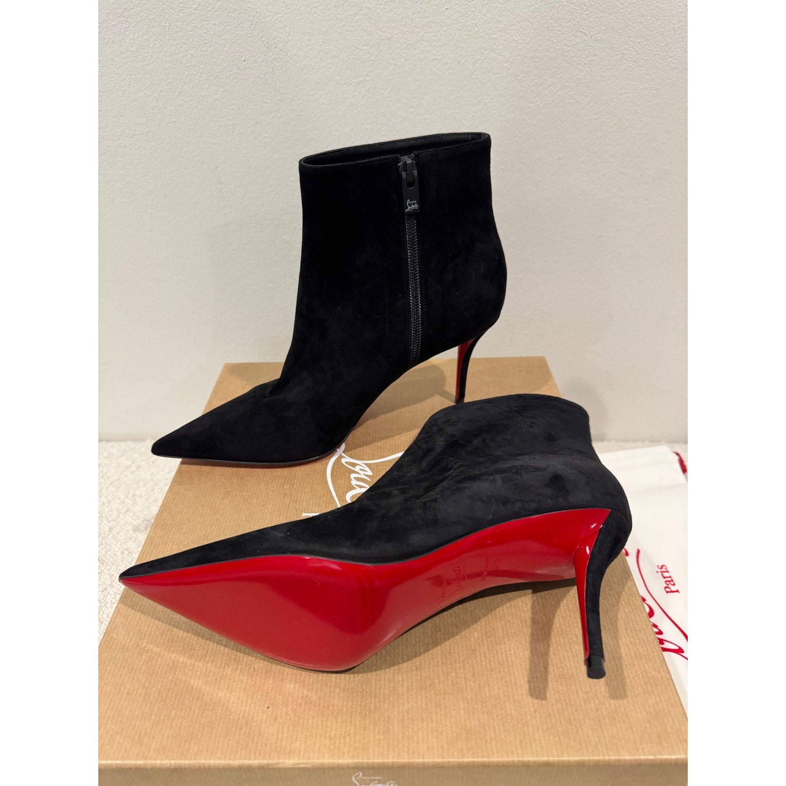 CHRISTIAN LOUBOUTIN So Apostropha Booty 80 Suede Black Ankle Boots 38 BNIB