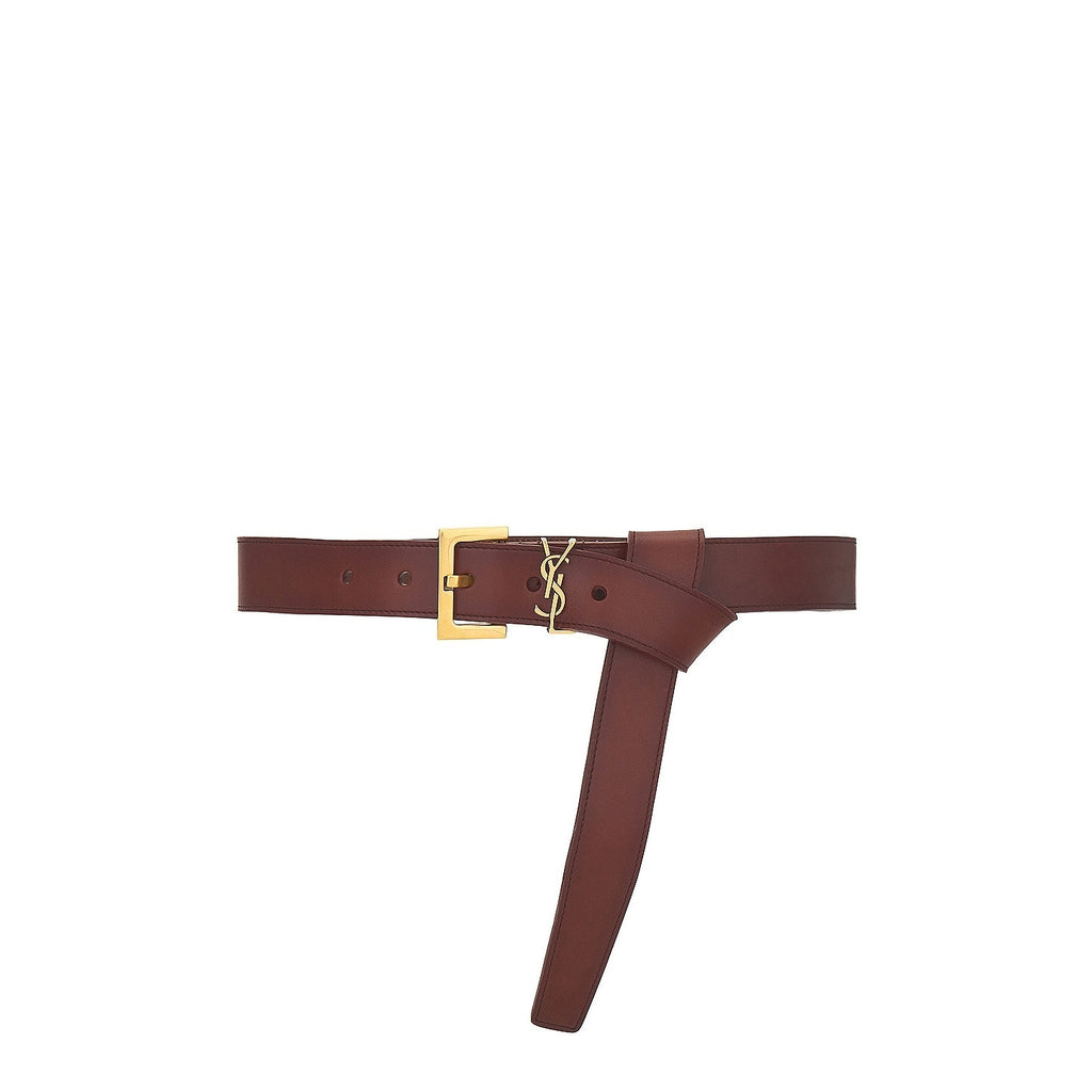 Saint Laurent Cassandre Long Belt Dark Brown Chocolate Size 70 NWT