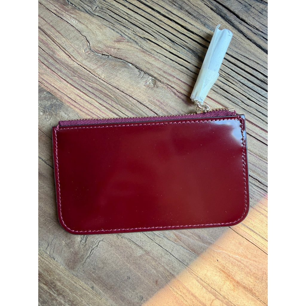 Gucci Rosso Ancora Red Leather Key Pouch Bamboo Zip Card Case NWT Burgundy
